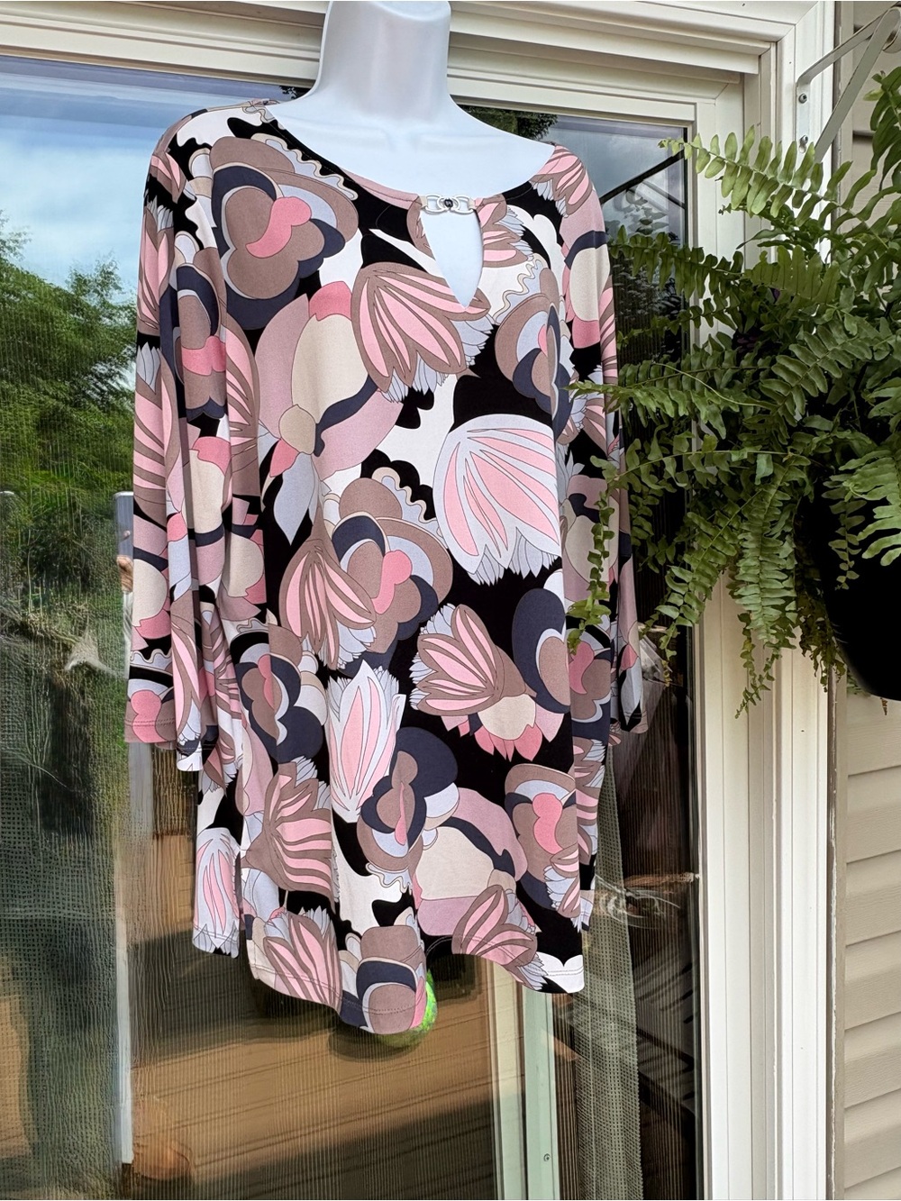 Susan Graver Pink and Gray Abstract Print Tunic Blouse XL